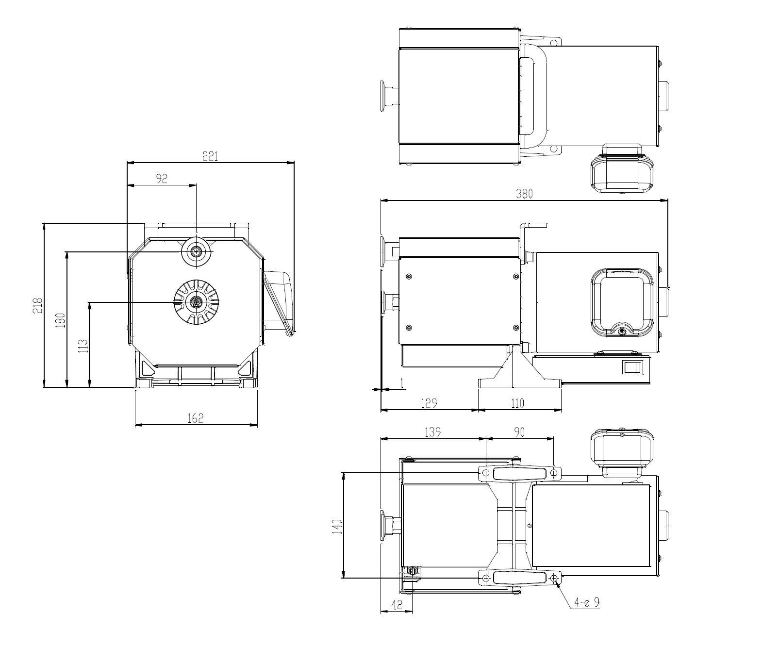 Dimensions pompe à vide Scroll DVSL-100C-B 